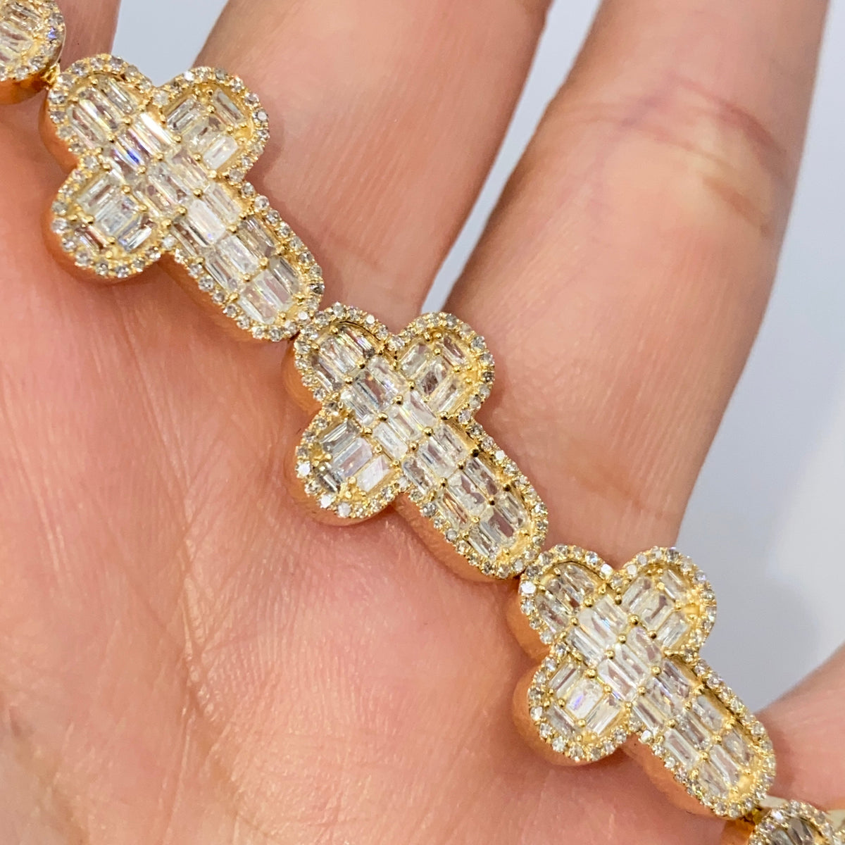 14K Gold 12.5mm Chubby Cross Diamond Baguette Bracelet - additional product view 3