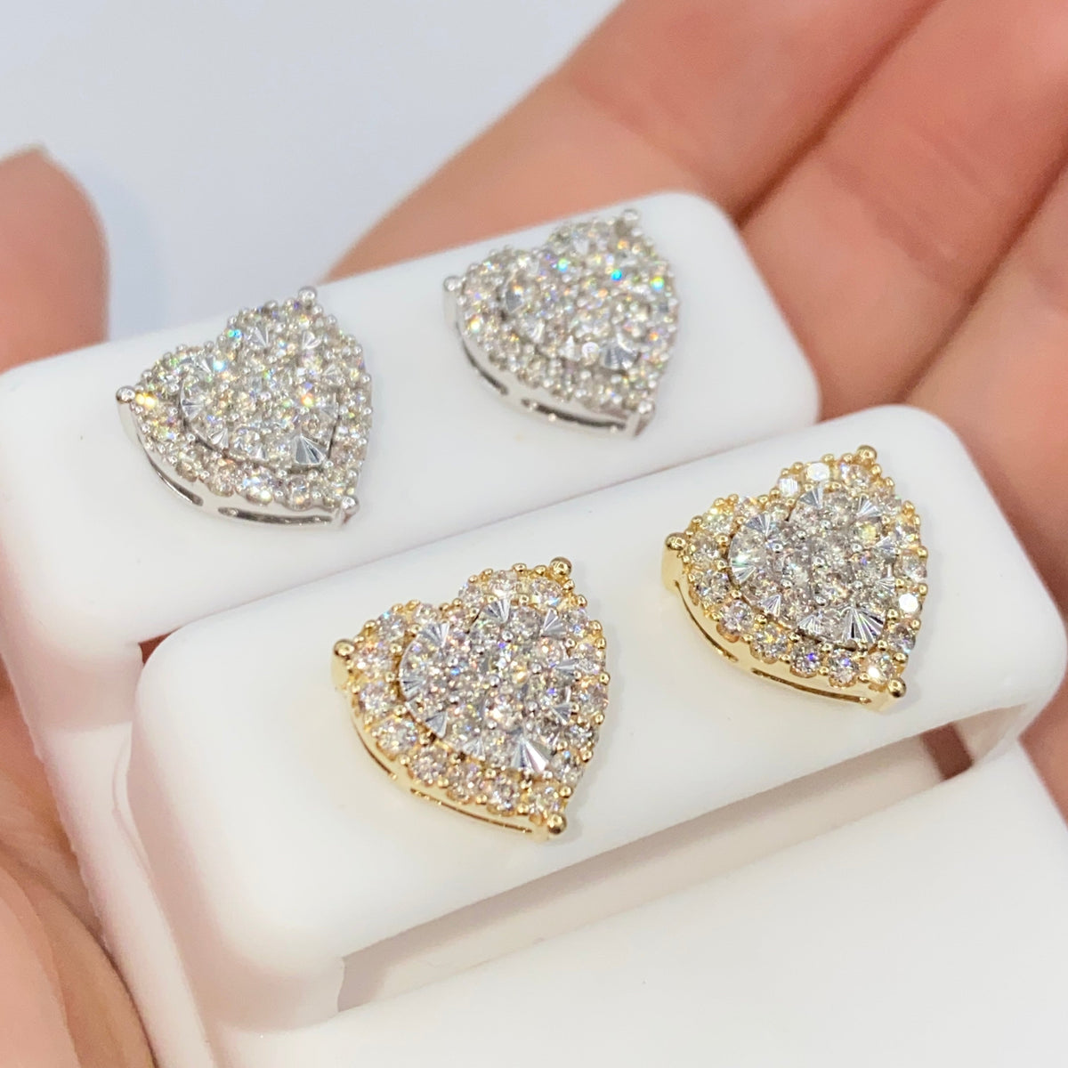 14K Gold Halo Heart Iced Diamond Earrings - additional product view 11