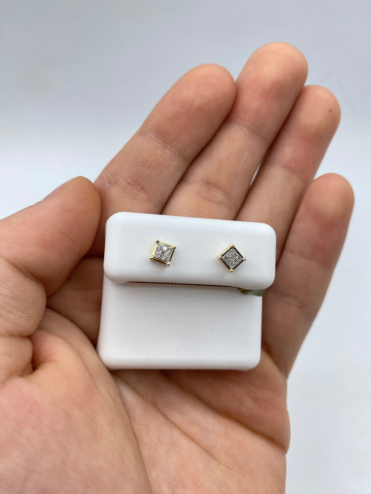 10K Gold Castle Flat Studded Diamond Earring in yellow gold - close-up product photo