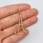 14K Gold Small Initial Letter Script Diamond Pendant Full Collection in yellow gold - close-up product photo