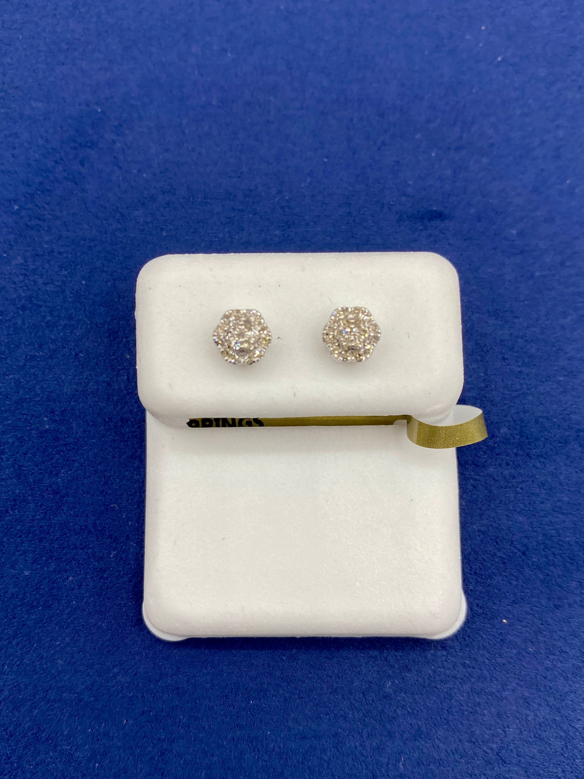 10K 3D Flower Style Gold & Diamond Earrings in white gold - close-up product photo