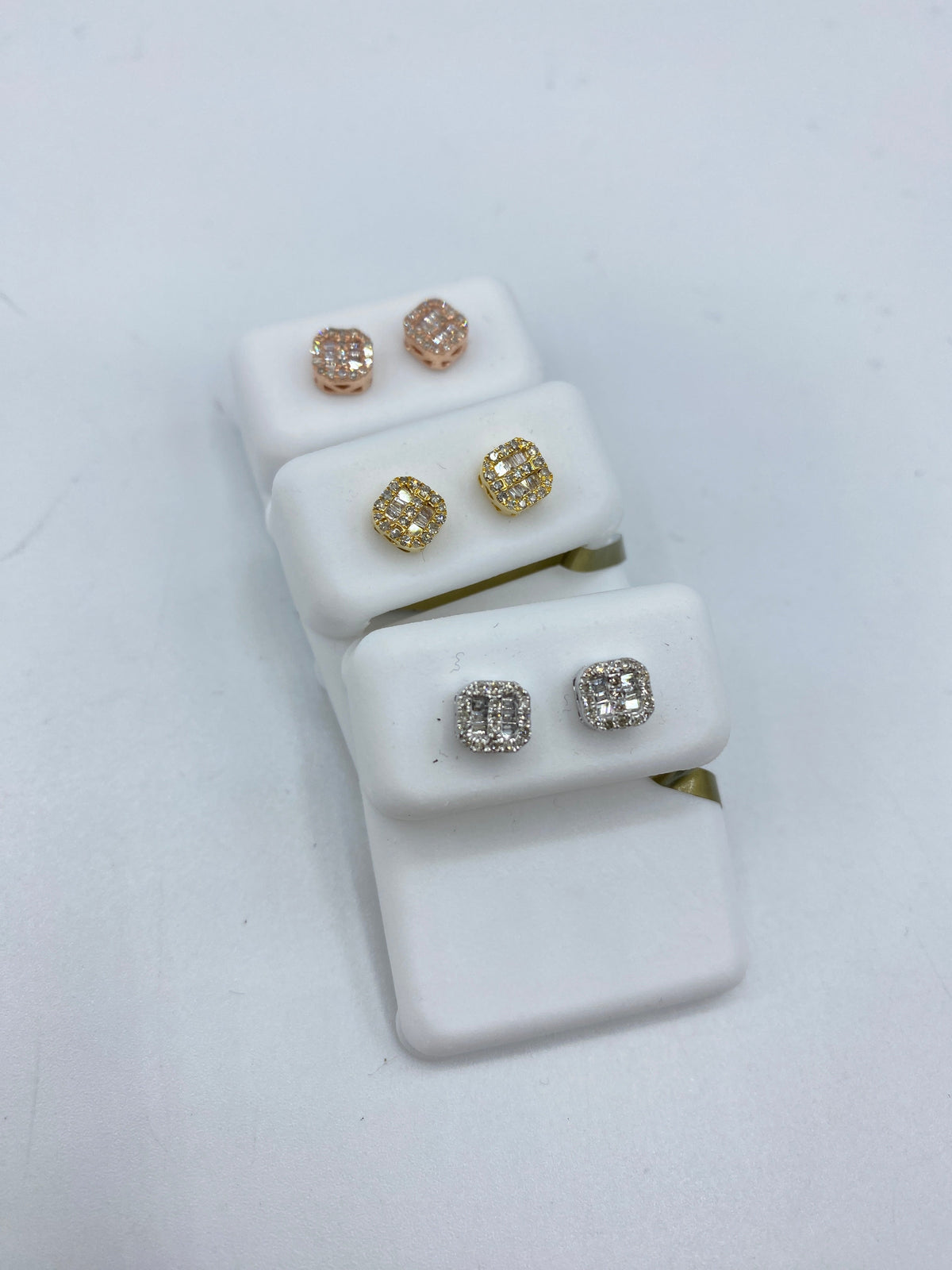 10K Gold Square Rounded Diamond Baguette Rows Earrings - additional product view 3
