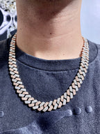 14K Gold 12.4mm Two-Tone Baguette Diamond Cuban Chain 20 in - additional product view 6