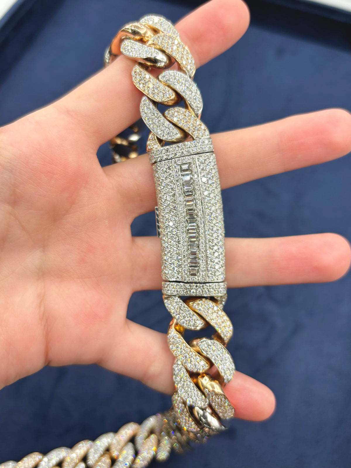 14K 18.6mm Rose Gold and White Gold Two-Tone Cuban Diamond Chain 25 in - additional product view 7