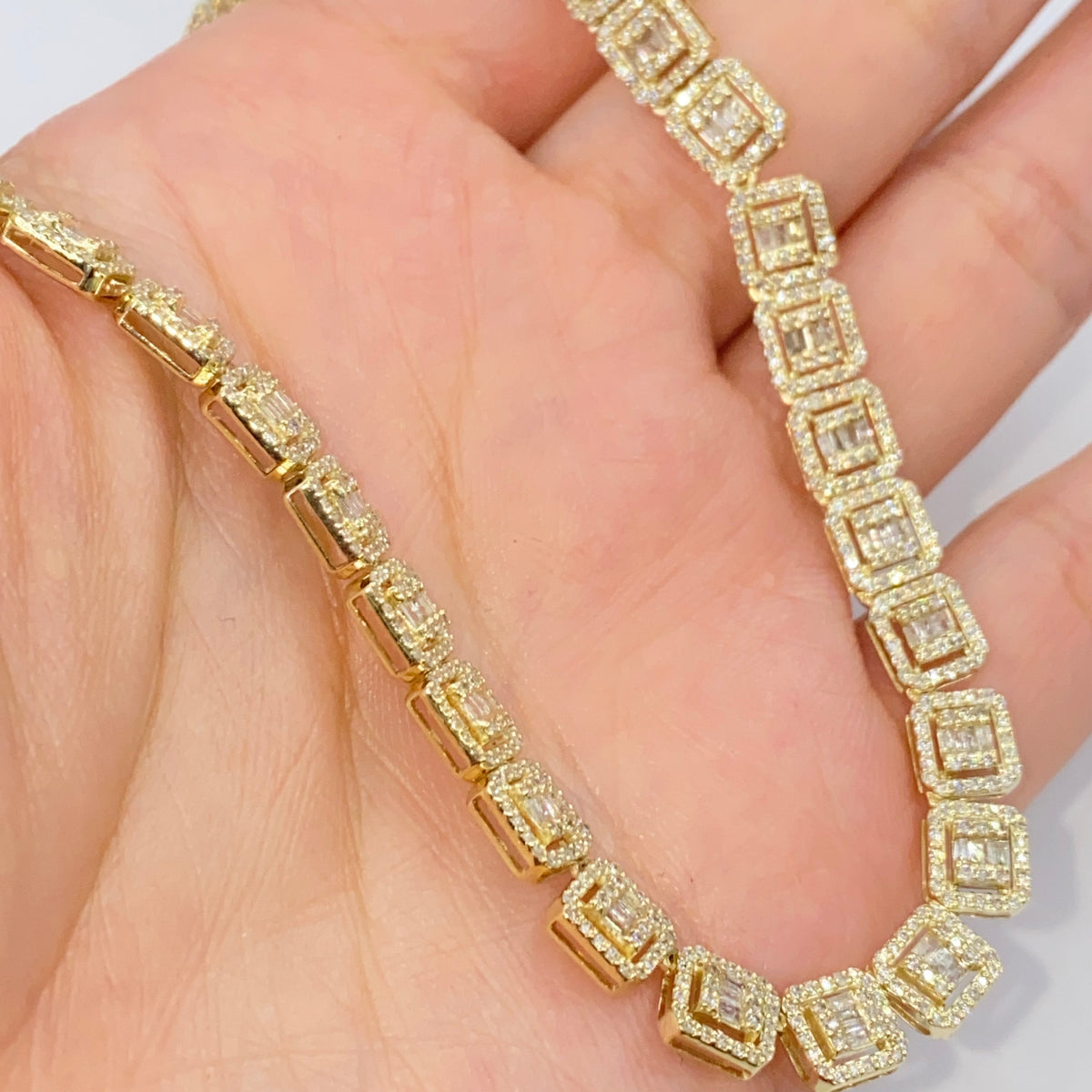 10K Gold 6mm Square Diamond Baguette Tennis Chain 18 in - additional product view 4
