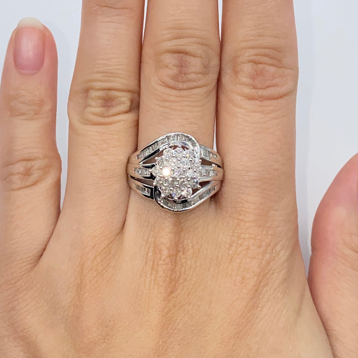 10K Gold Flower Ribbon Diamond Baguette Ring - additional product view 2