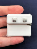 10K Gold Square Coordinate Diamond Earrings in white gold - close-up product photo