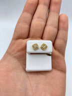 10K Gold Crown Rounded Square Diamond Earring in yellow gold - close-up product photo