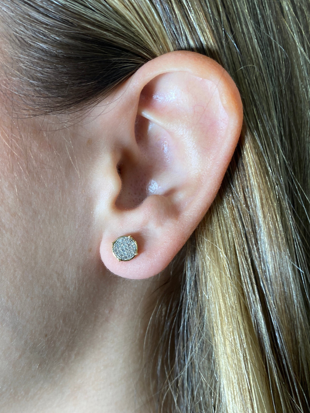 10K Gold Circle Castle Diamond Earrings - additional product view 2