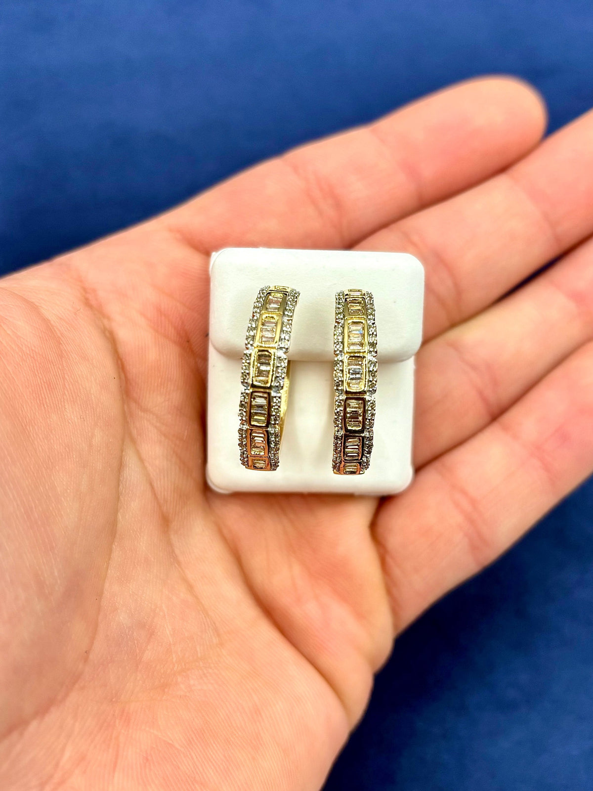 14K Gold Baguette Square Style Hoop Diamond Earrings - additional product view 4