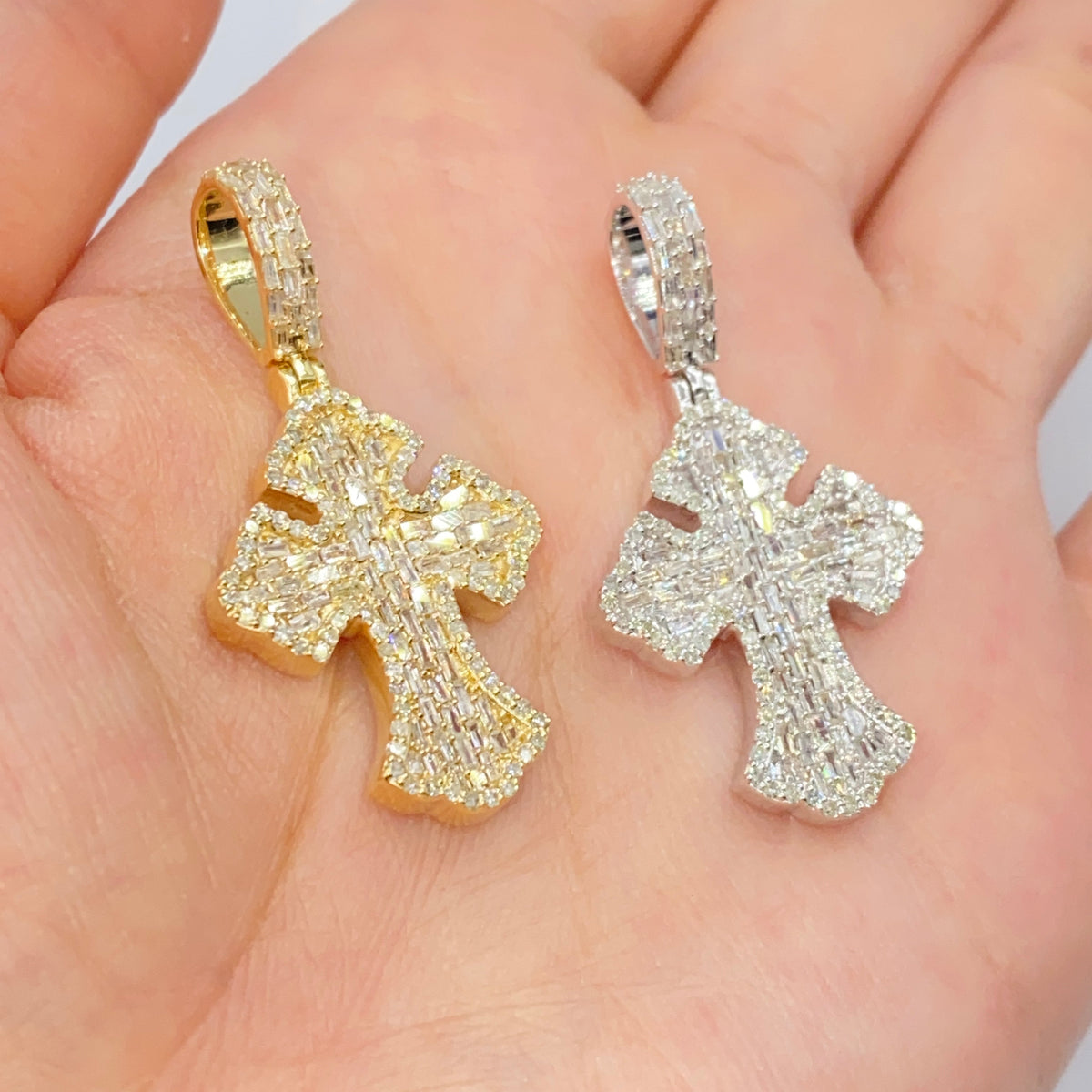 14K Gold Cross Diamond Baguette Pendant - additional product view 3