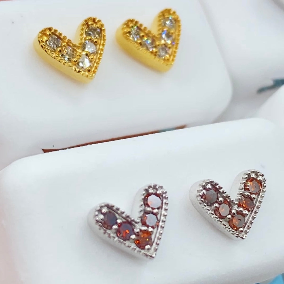 14K Gold Simple Heart Diamond Earrings - additional product view 4