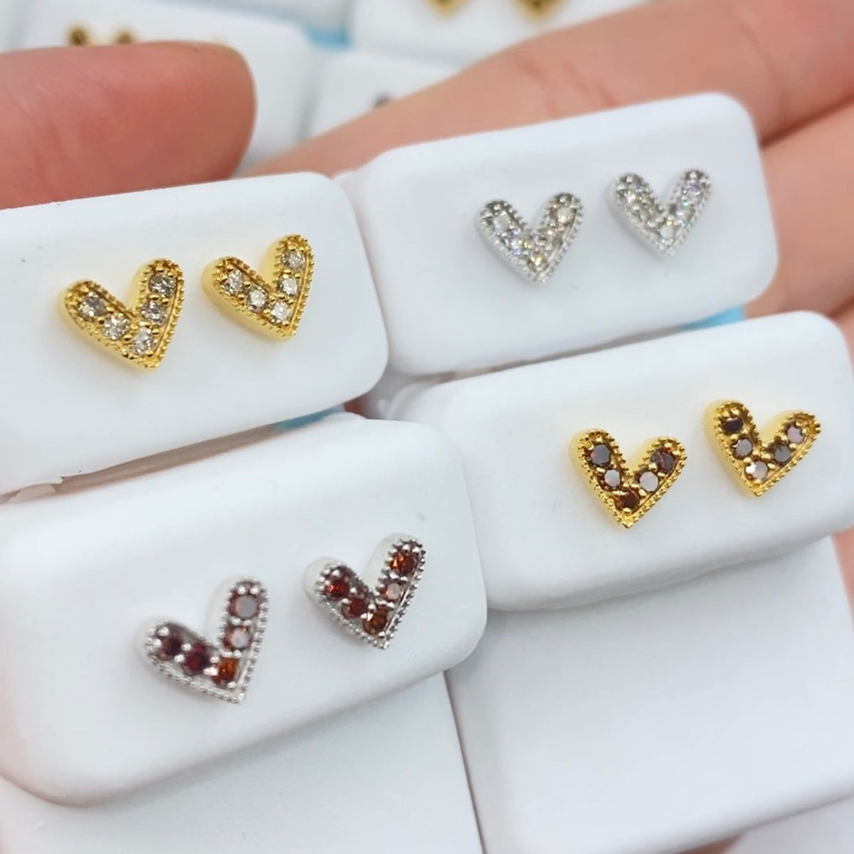 14K Gold Simple Heart Diamond Earrings - additional product view 2