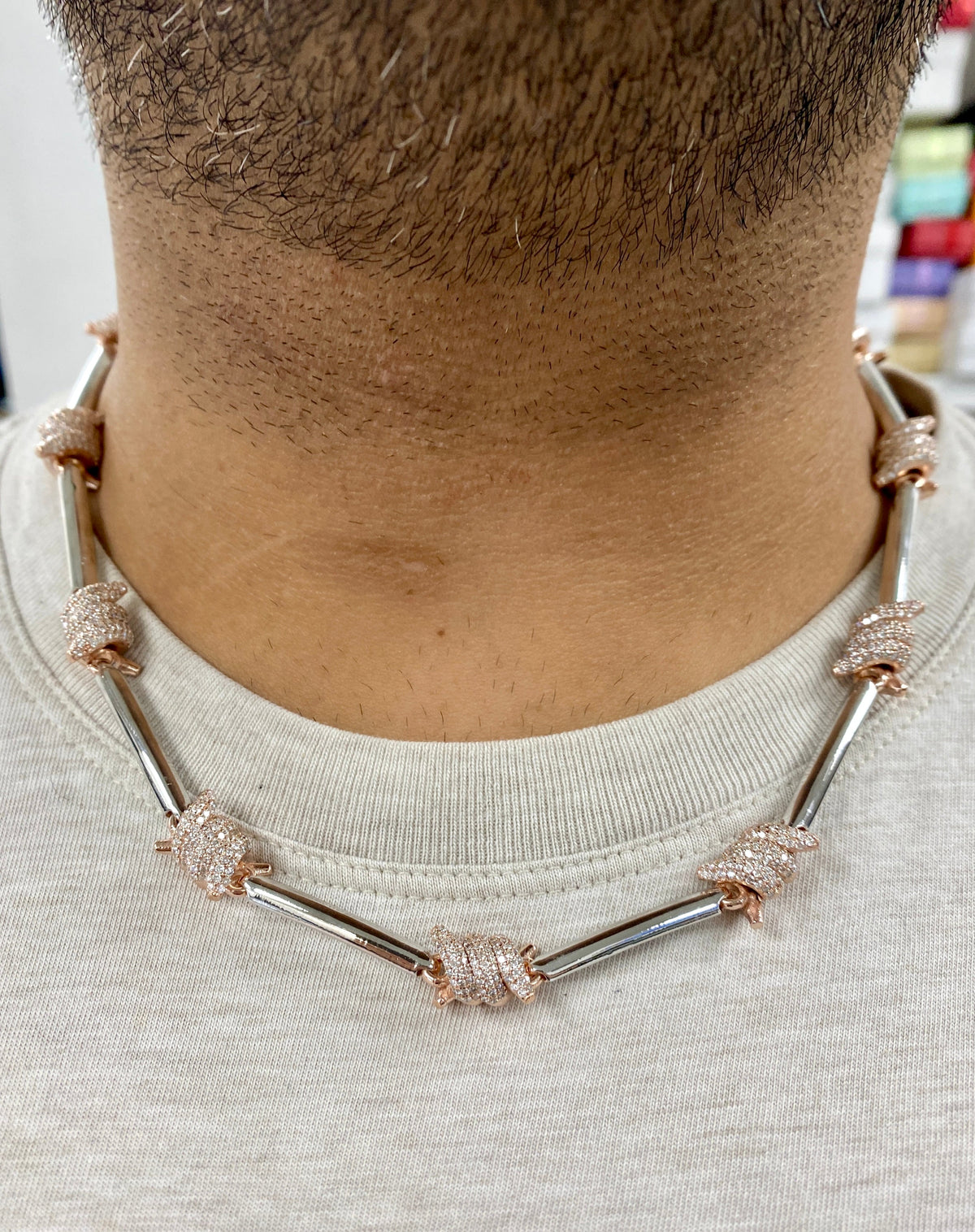 14K Gold Barbed Wire Stations Diamond Necklace - additional product view 7