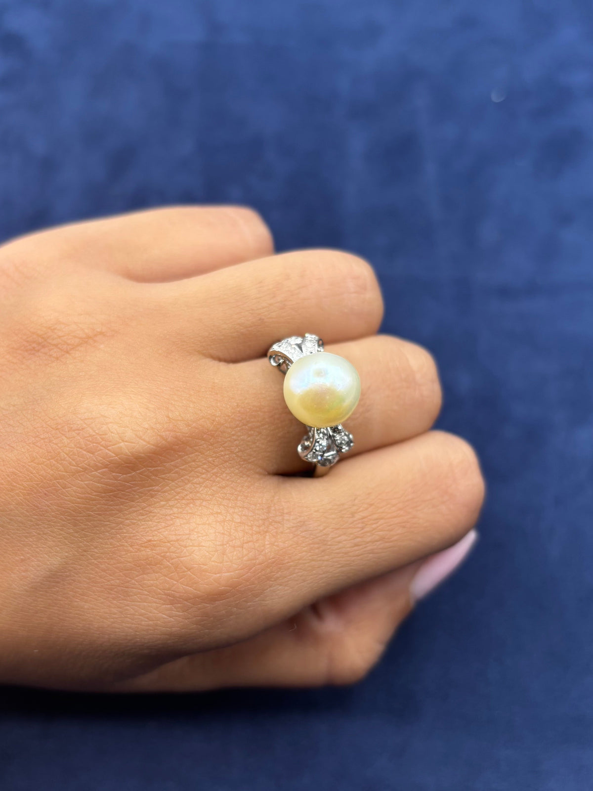 14K Gold Pearl Center Diamond Ring - additional product view 2