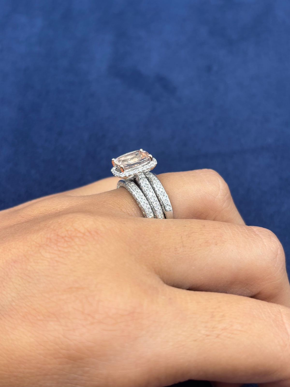 14K Gold and Pink Tourmaline Three Diamond Ring Effy Set - additional product view 3