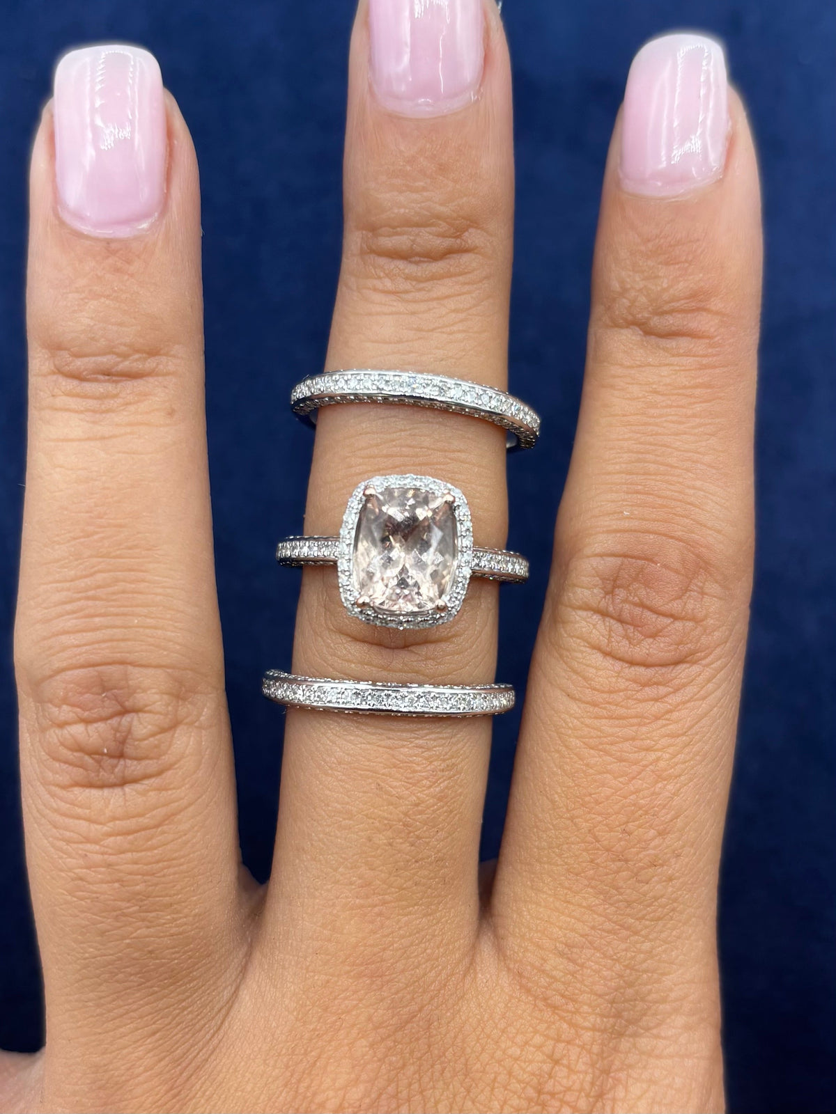 14K Gold and Pink Tourmaline Three Diamond Ring Effy Set - additional product view 6
