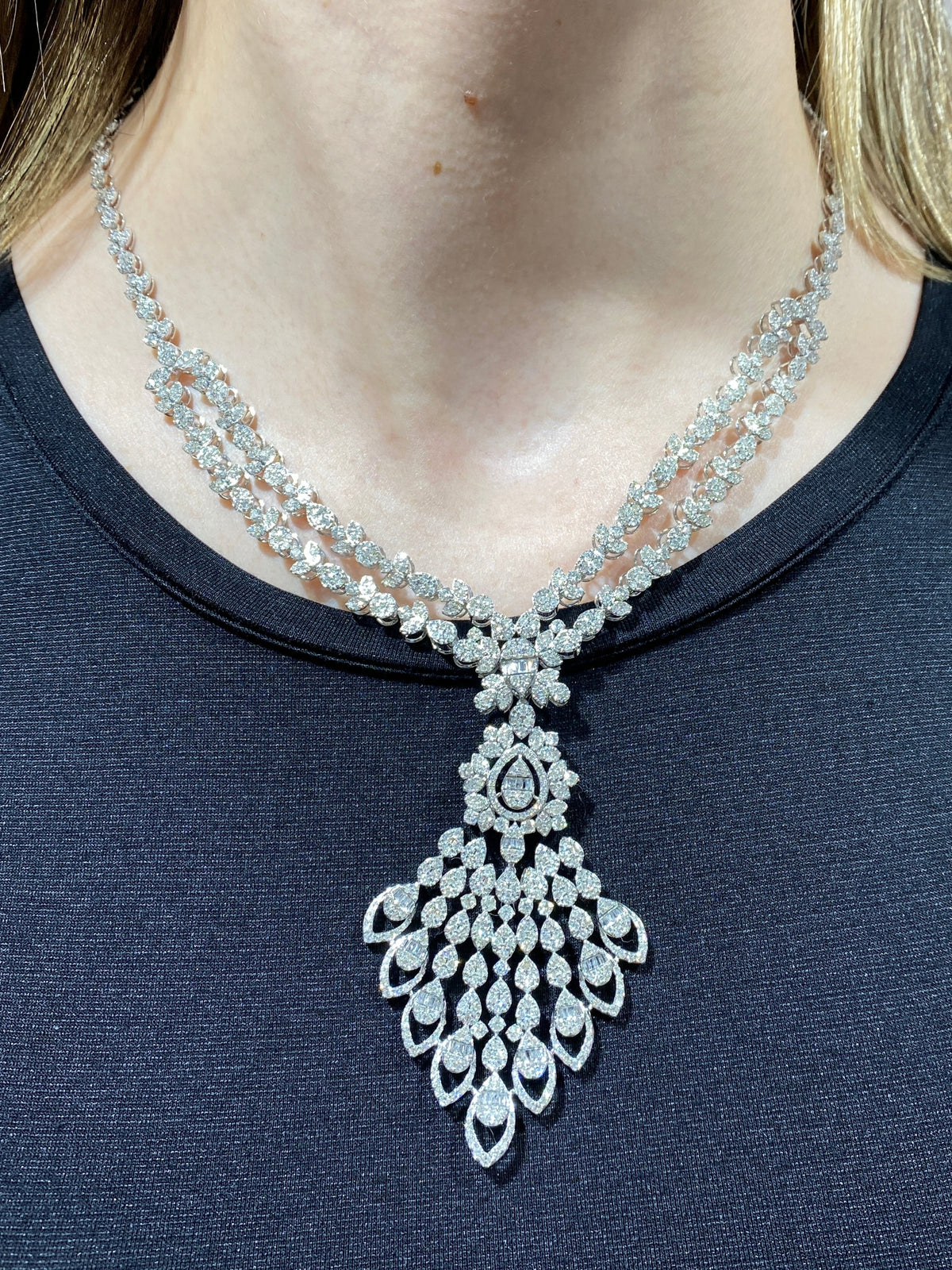14K Gold BRIDAL BAGUETTE PEAFOWL TENNIS Diamond NECKLACE - additional product view 2