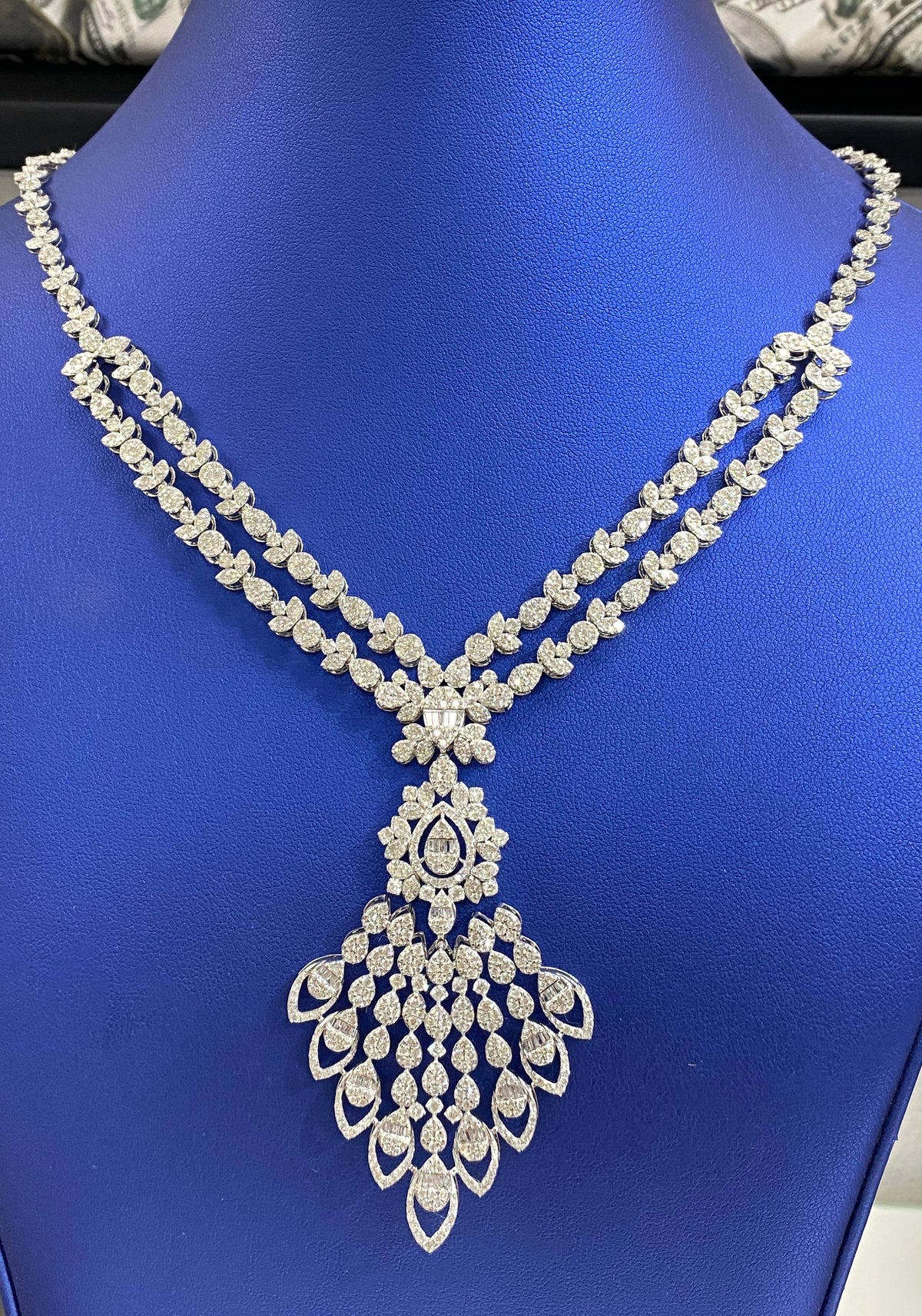 14K Gold BRIDAL BAGUETTE PEAFOWL TENNIS Diamond NECKLACE - additional product view 4