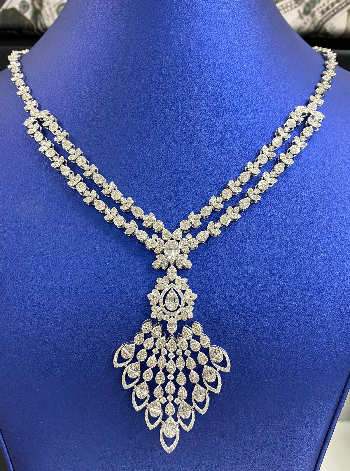 14K Gold BRIDAL BAGUETTE PEAFOWL TENNIS Diamond NECKLACE - additional product view 5