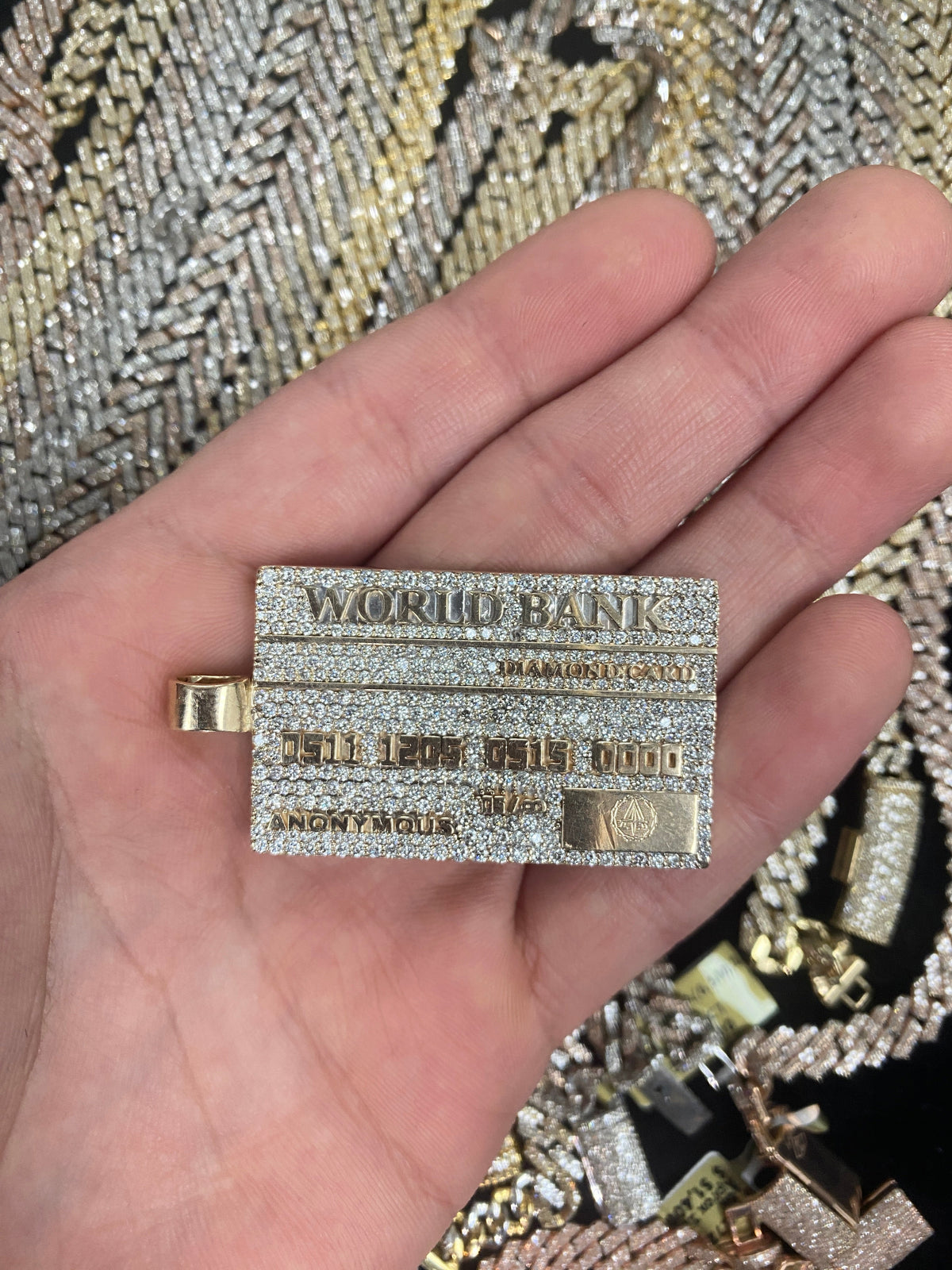 14K Gold World Bank Credit Card Diamond Pendant - main product photo
