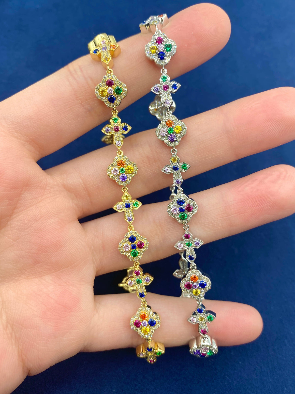 10K Gold Cross and Clover Rainbow Diamond Bracelet - additional product view 4