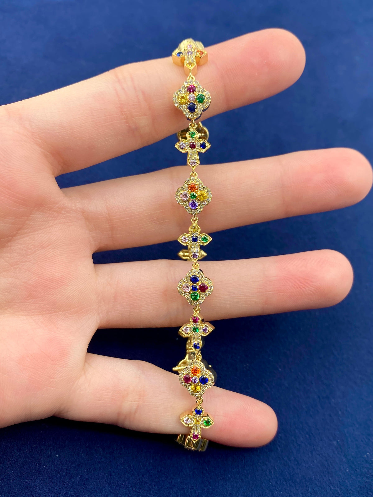 10K Gold Cross and Clover Rainbow Diamond Bracelet - additional product view 6