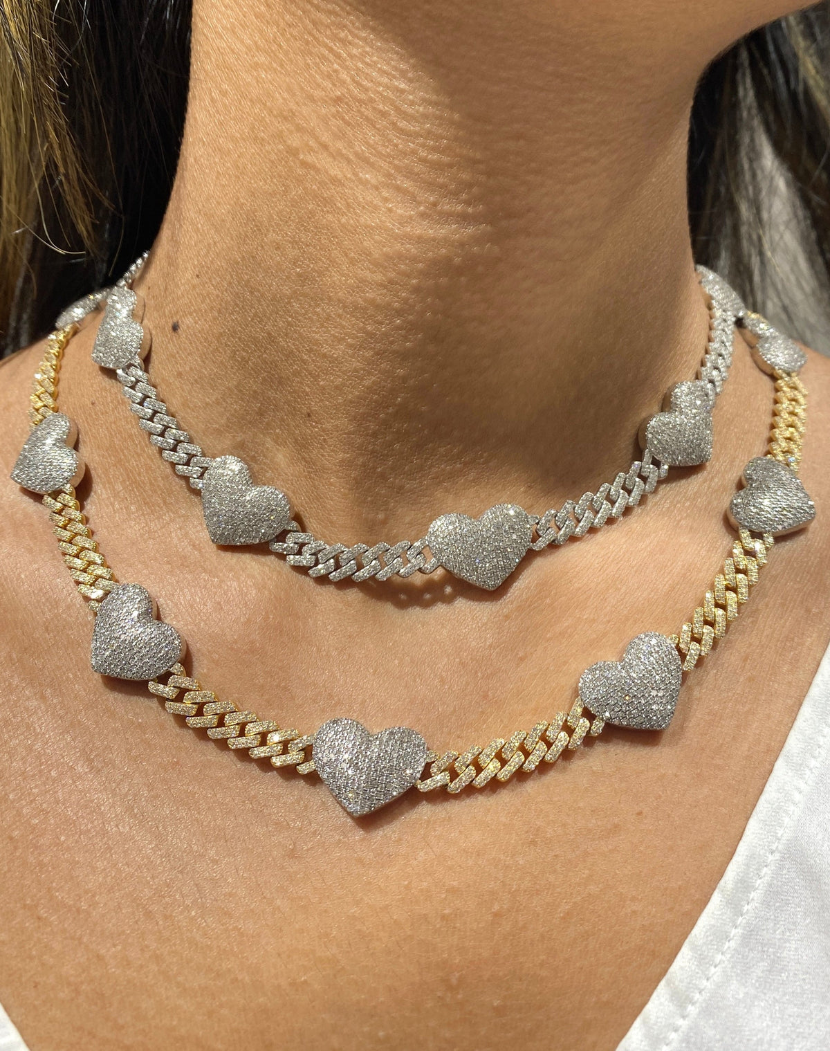 10K Gold Heart Cuban Link Diamond Chain - additional product view 6