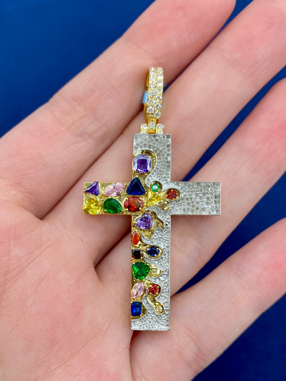 14K Gold Colorful Diamond Cross Pendant - additional product view 2