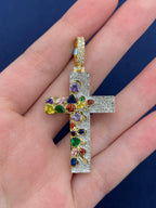 14K Gold Colorful Diamond Cross Pendant - additional product view 3