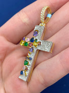 14K Gold Colorful Diamond Cross Pendant - additional product view 4