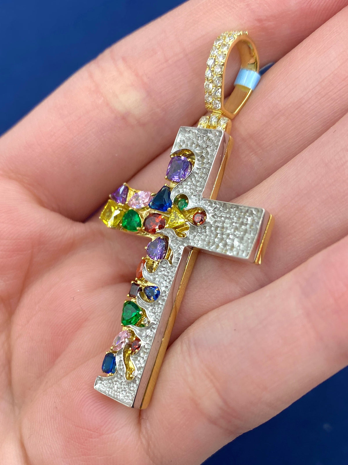 14K Gold Colorful Diamond Cross Pendant - additional product view 4
