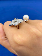 18K Gold Flower Pearl Diamond Cuff Ring - additional product view 4
