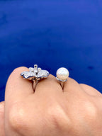 18K Gold Flower Pearl Diamond Cuff Ring - additional product view 5