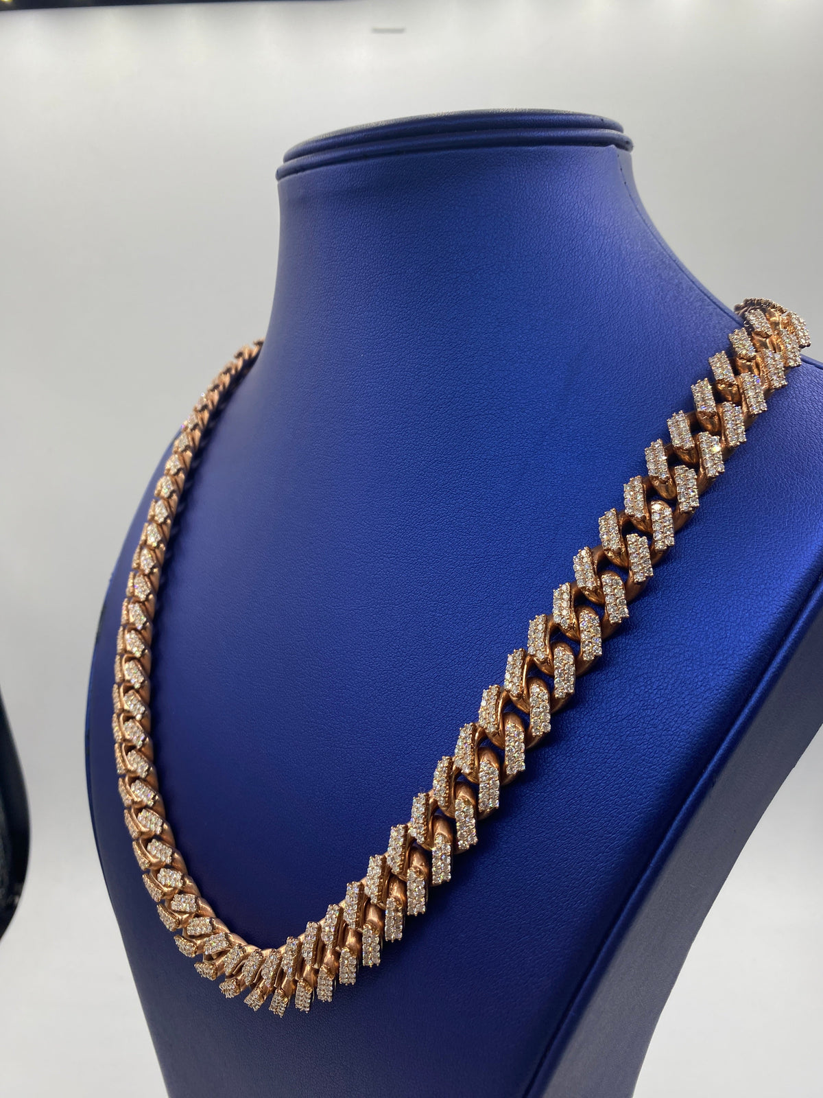 10K Rose Gold & Diamonds Cuban Link Chain 14mm - additional product view 4