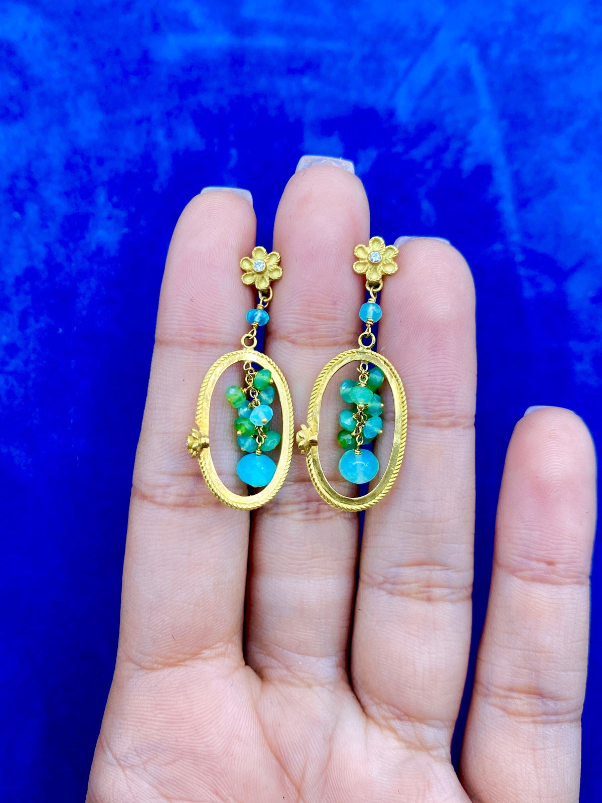 18K Gold Hanging Colorful Diamond Earrings - additional product view 6