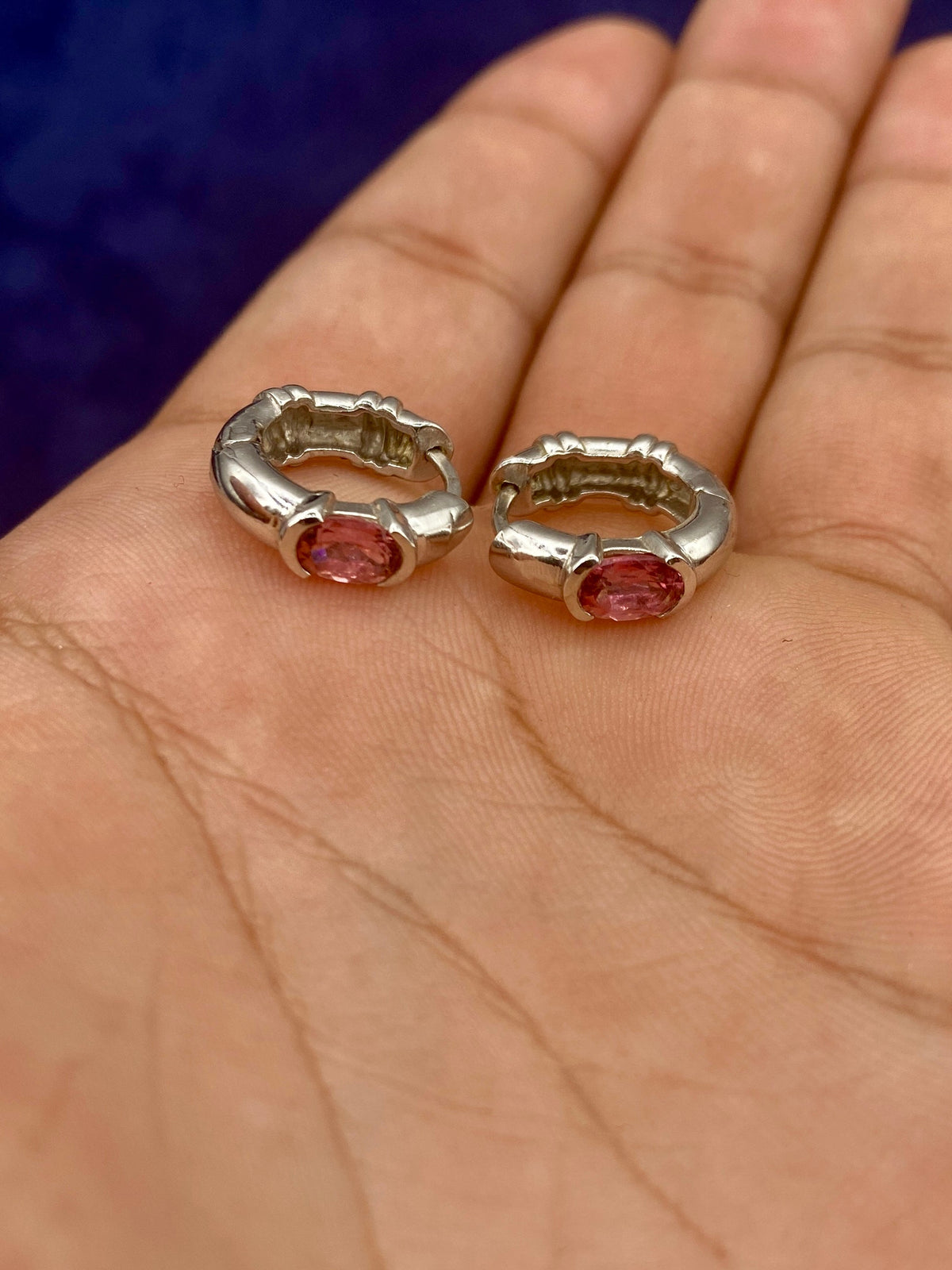 14K Gold and Pink Center Stone Earrings - additional product view 4
