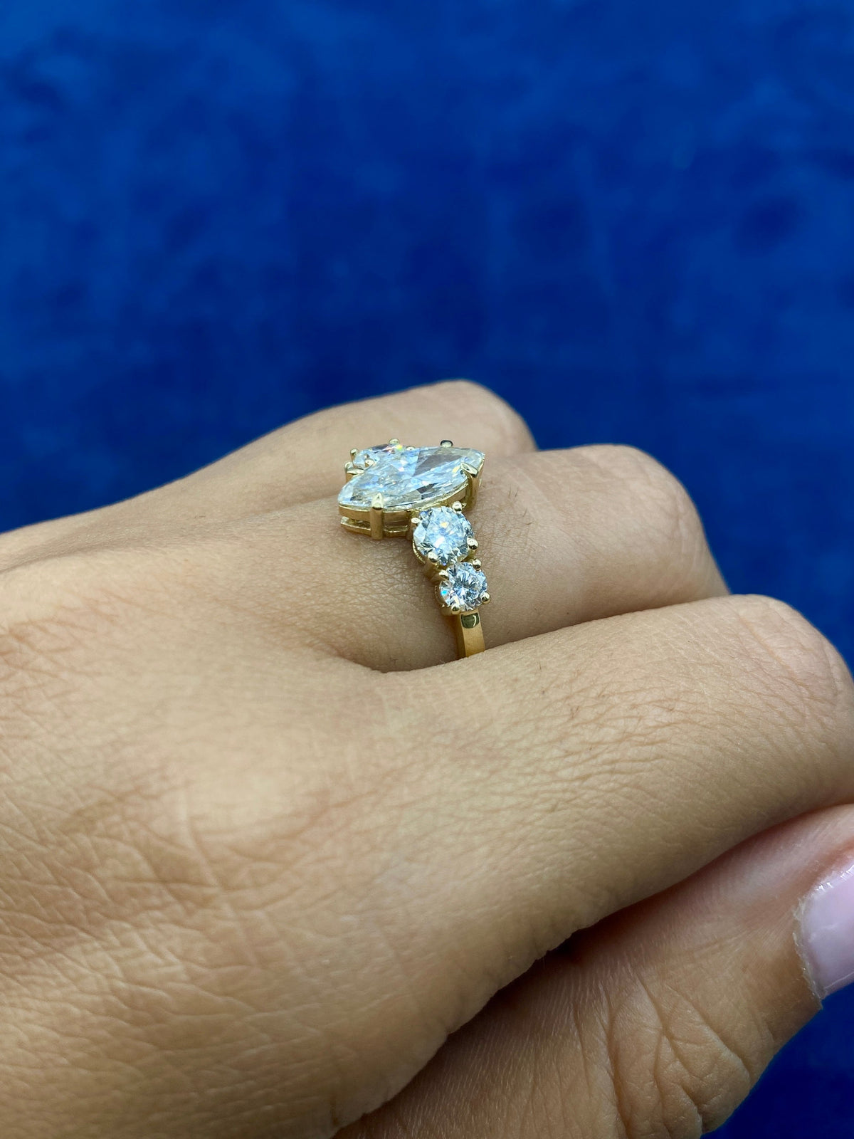 14K Gold Marquis Shaped Lab Diamond Enagement Ring - additional product view 3