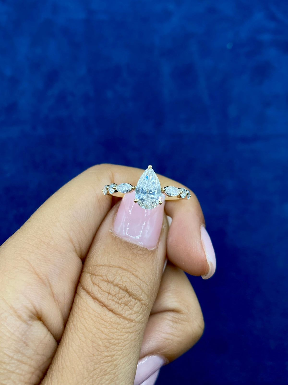 14K Gold Pear Center and Band Lab Diamond Engagement Ring - additional product view 5