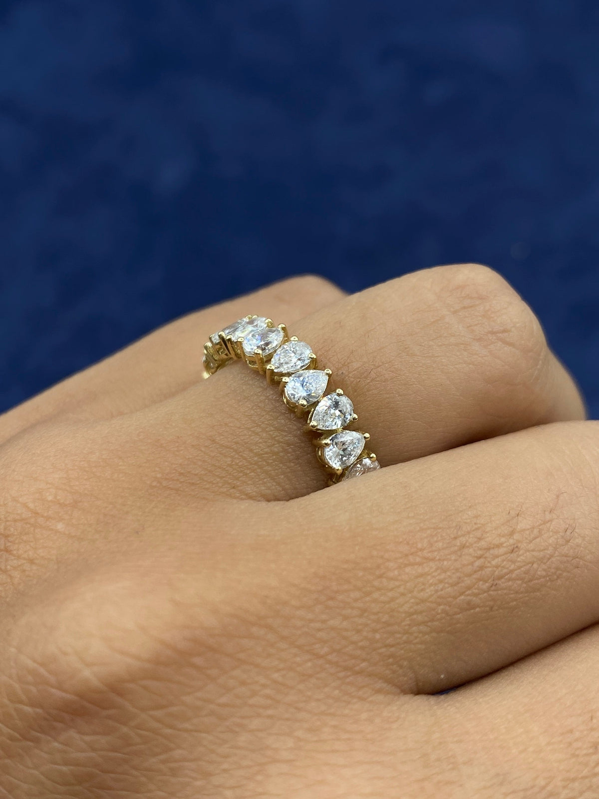 14K Gold Pair Shaped Ring Band Alternating Lab Diamonds - additional product view 3