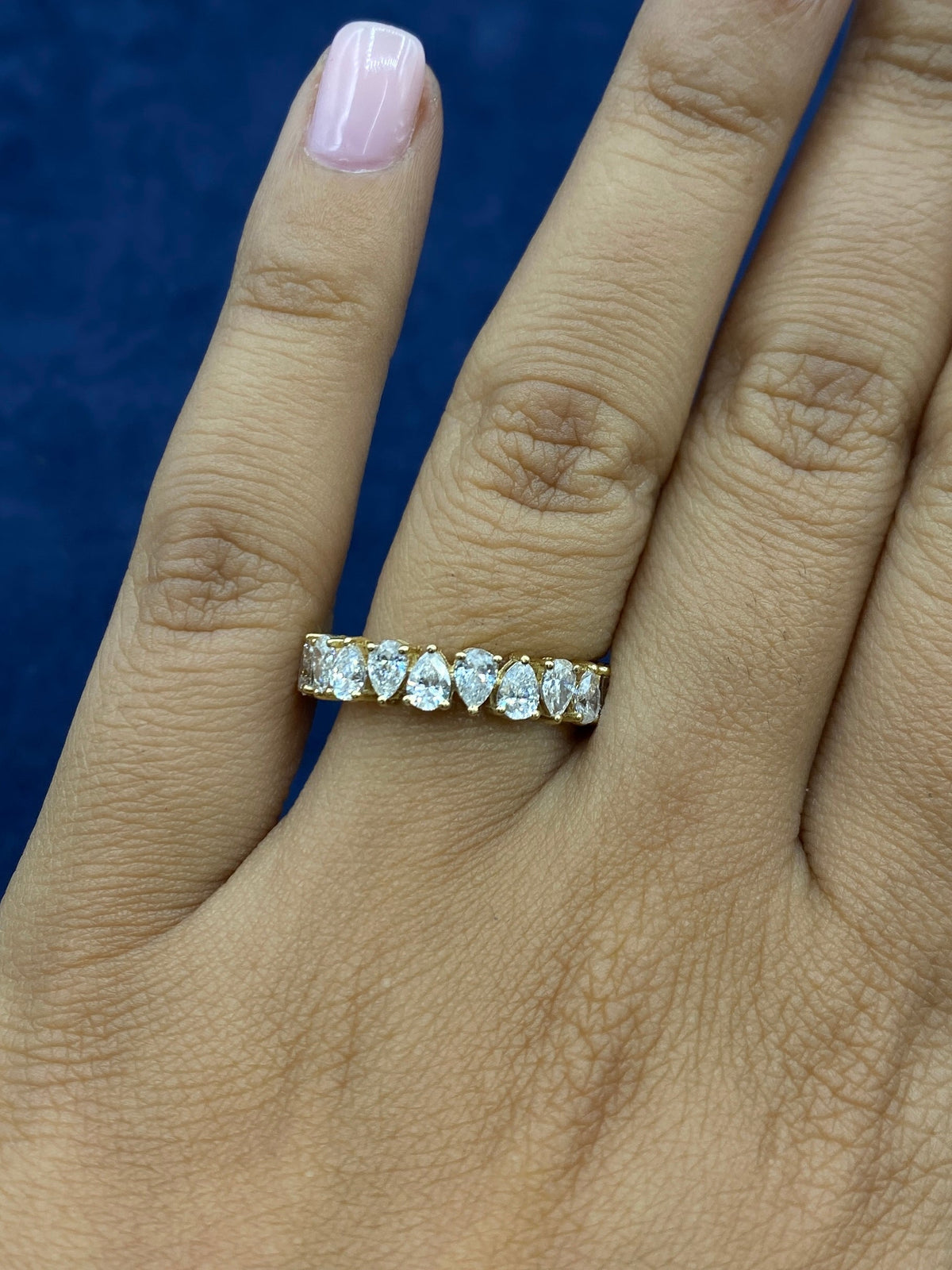 14K Gold Pair Shaped Ring Band Alternating Lab Diamonds - additional product view 5