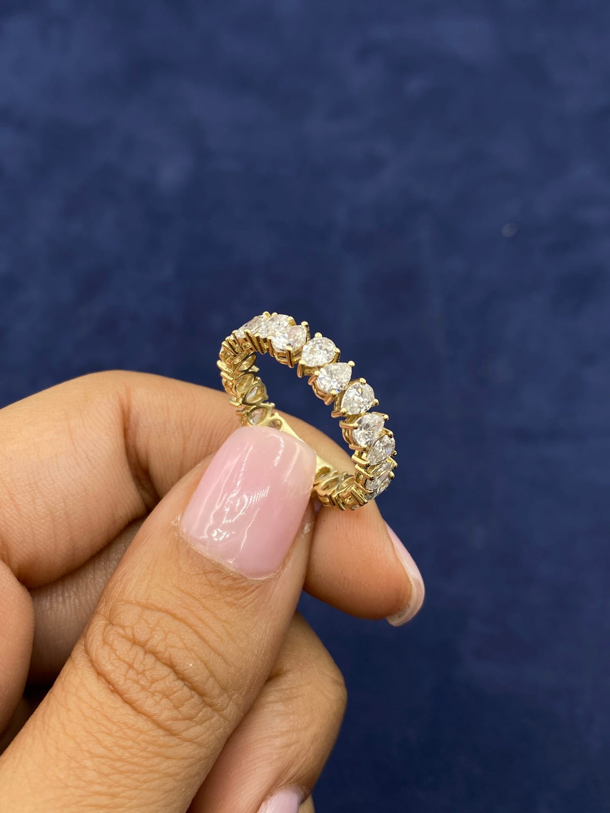 14K Gold Pair Shaped Ring Band Alternating Lab Diamonds - additional product view 6
