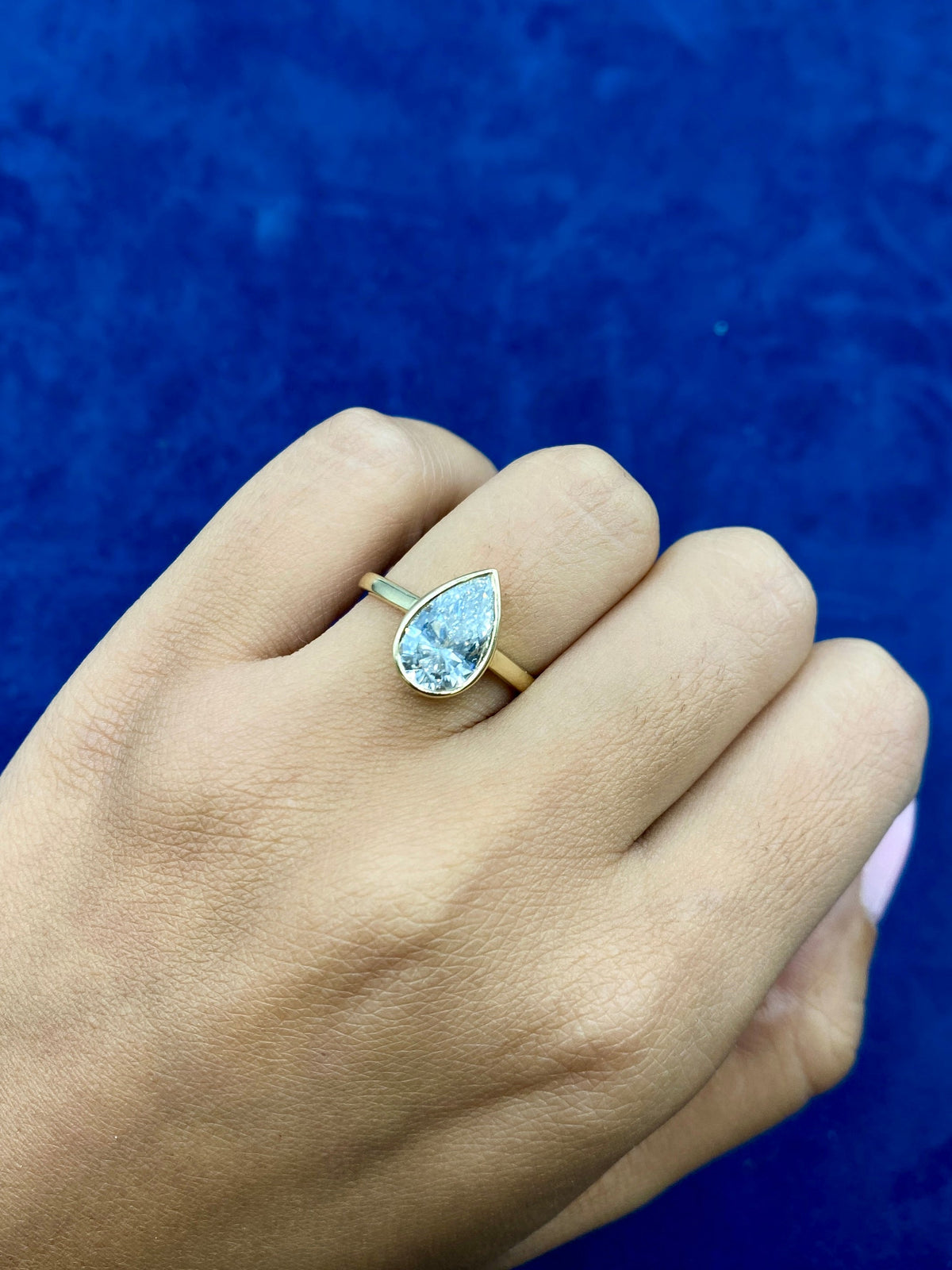 14K Gold Enclosed Pear Center Stone Lab Diamond Engagement Ring - additional product view 2