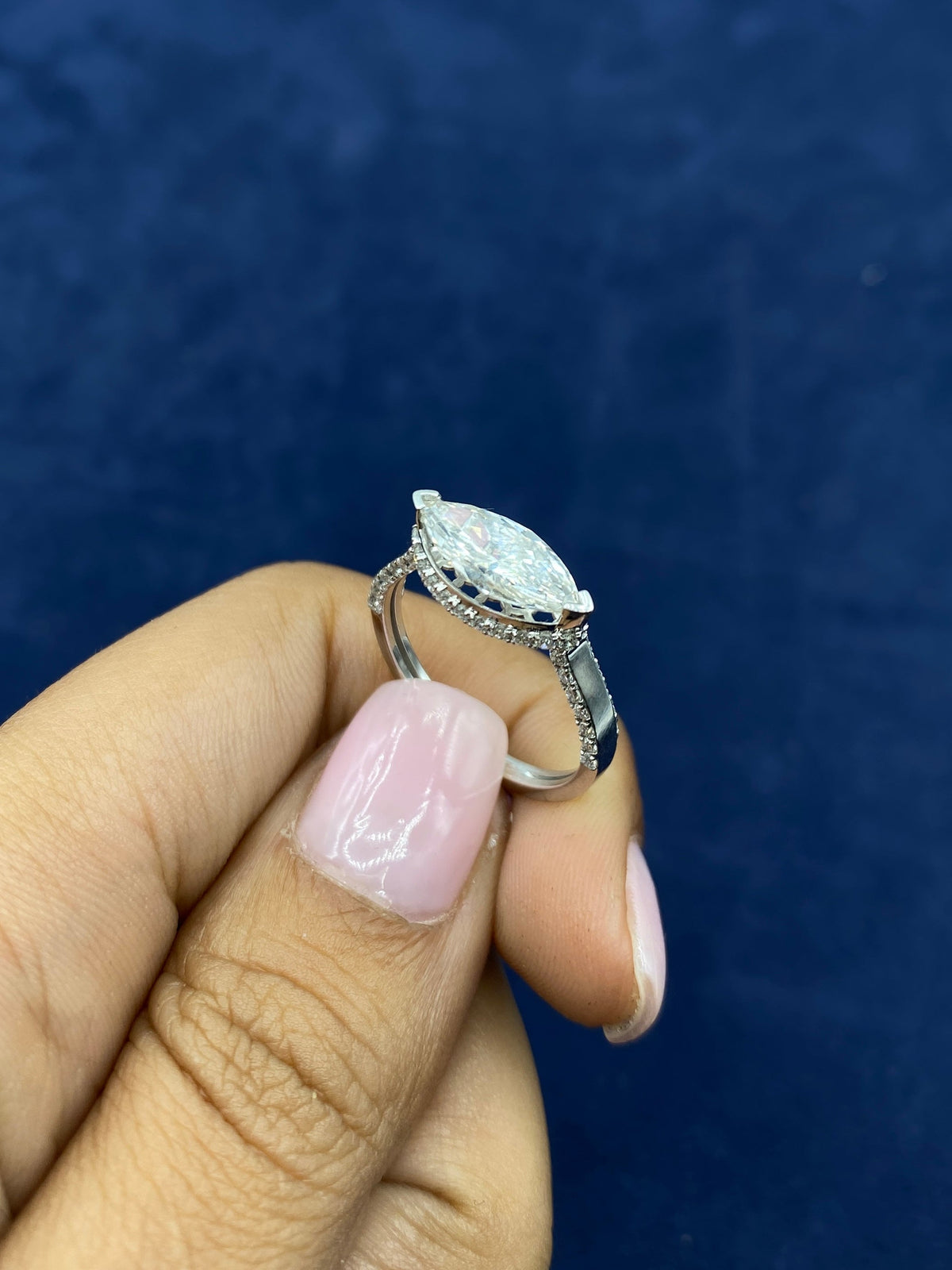 14K Gold Stylish Marquis Cut Lab Diamond Center Ring - additional product view 4