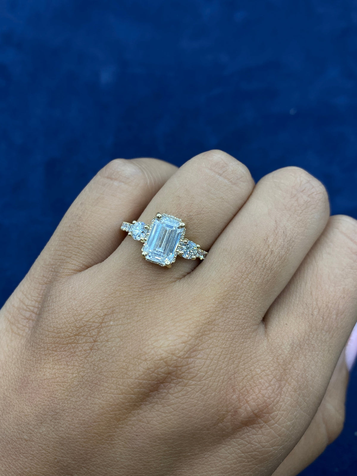 14K Gold Circle and Emerald Cut Lab Diamond Engagement Ring - additional product view 7