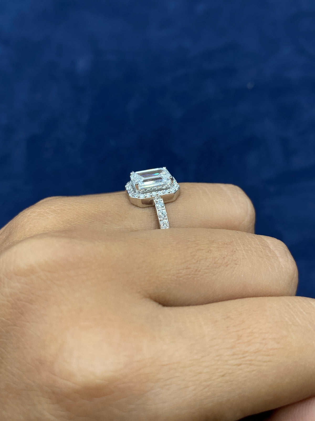 14K Gold Emerald and Halo Lab Diamonds Ring - additional product view 2