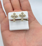 10K Gold Cross Diamond Earrings in yellow gold - close-up product photo