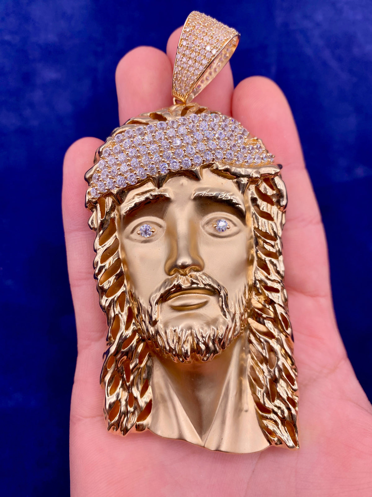 14K Gold XL Jesus Head Pendants - close-up product photo