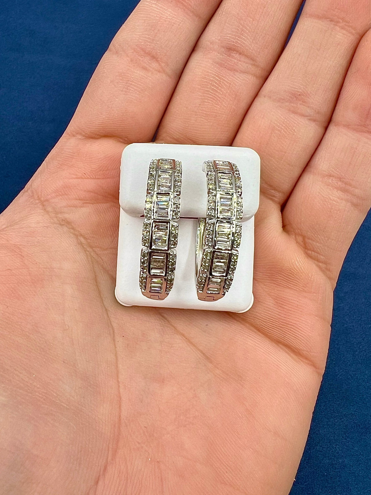 14K Gold Large Baguette Square Style Hoop Diamond Earrings - additional product view 4