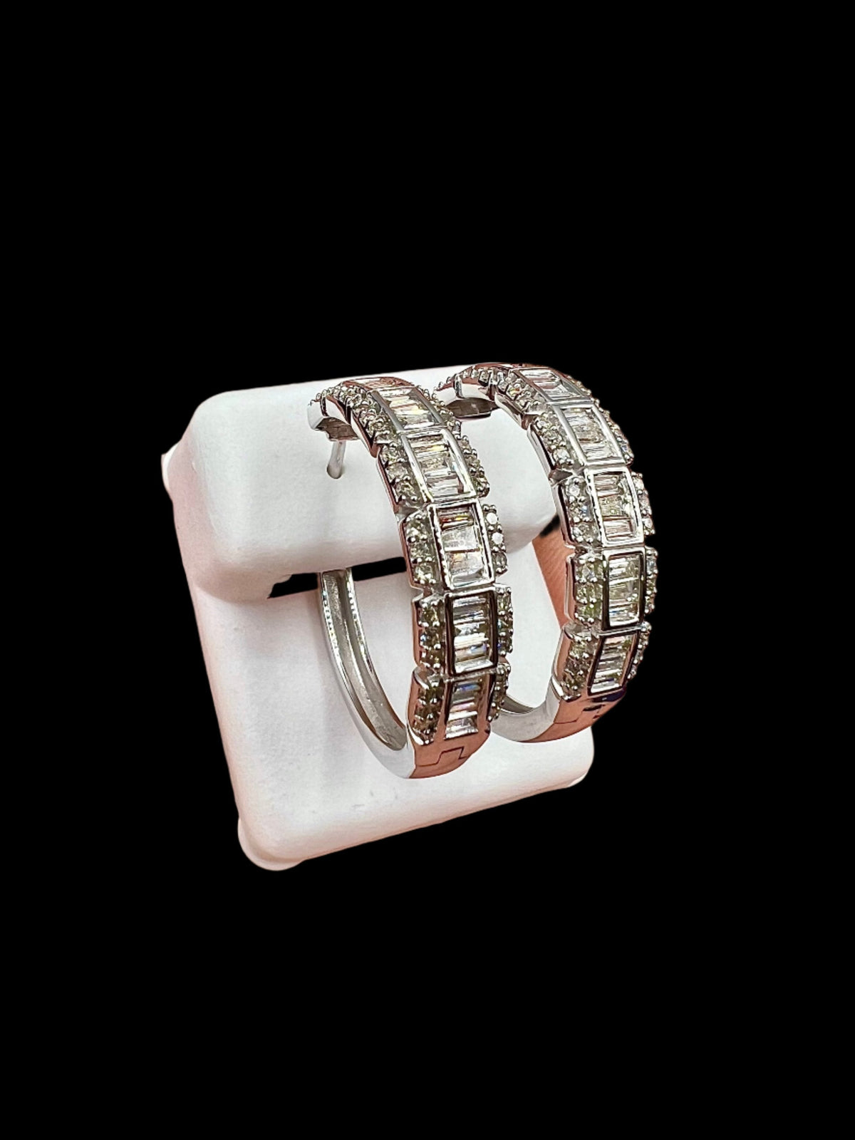 14K Gold Large Baguette Square Style Hoop Diamond Earrings - additional product view 5